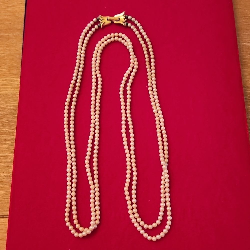 Trifari Vintage Signed Double Strand Genuine Pearl Necklace